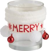 J-Line T-Lichthouder Xmas Glas Textiel Rood/Wit Set van 8 stuks