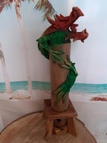 Draken beeld wierook draak groen/rood  waar wierook stokje in kan handgemaakt inclusief kokertje wierook 35x10x10 cm