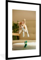 Photo encadrée - Cadre photo chat sautant noir avec passe-partout blanc 60x90 60x90 cm - Affiche encadrée (Décoration murale salon / chambre)