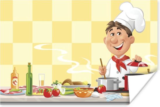 smog Boos worden Afstoting Poster een kok in de keuken - 120x80 cm | bol.com