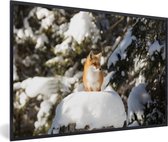 Photo encadrée - Renard se dresse sur un cadre photo en pierre de neige noir sans passe partout 30x20 cm - Affiche encadrée (Décoration murale salon / chambre)