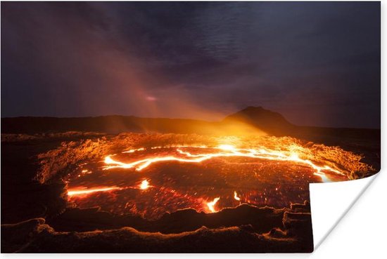 Poster Lac de lave après une éruption volcanique en Ethiopie 120x80 cm - Tirage photo sur Poster (décoration murale salon / chambre) / Affiche Catastrophes naturelles