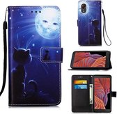 Voor Samsung Galaxy Xcover 5 Gekleurde tekening patroon Plain Weave horizontale Flip lederen tas met houder & kaartsleuf & portemonnee & lanyard (kat en zon)