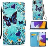 Voor Samsung Galaxy A22 5G (Amerikaanse versie) Gekleurd tekeningpatroon Vlak geweven horizontaal Flip lederen tas met houder & kaartsleuf & portemonnee & lanyard (zorgzame vlinder