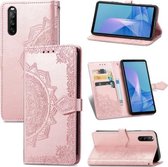 Voor Sony Xperia 10 III Mandala Embossing Patroon Horizontale Flip Leren Case met Houder & Kaartsleuven & Portemonnee & Lanyard (Rose Goud)