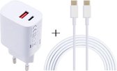 T087 20 W USB-C / Type-C + USB-poorten Oplader met 100 W Type-C naar Type-C snellaadkabel 1 m, EU-stekker