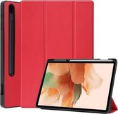 Voor Samsung Galaxy Tab S7 Lite Pure Color Horizontale Flip TPU + PU lederen tas met drie-vouwbare houder & slaap- / wekfunctie & pen-sleuf (rood)