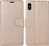 Voor Samsung Galaxy A22 5G Zijden Textuur Horizontale Flip Leren Case met Houder & Kaartsleuven & Portemonnee & Fotolijst (Goud)