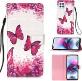 Voor Motorola Moto G100 / Edge S 3D Schilderen Horizontale Flip Leren Case met Houder & Kaartsleuf & Portemonnee & Lanyard (Rose Red Butterfly)