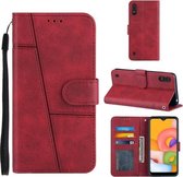 Voor Samsung Galaxy A01 Stiksels Kalf Textuur Gesp Horizontale Flip Leren Case met Houder & Kaartsleuven & Portemonnee & Lanyard (Rood)