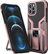 Armor 2 in 1 PC + TPU magnetisch schokbestendig hoesje met opvouwbare houder voor iPhone 12 Pro Max (roségoud)