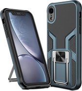 Armor 2-in-1 PC + TPU magnetisch schokbestendig hoesje met opvouwbare houder voor iPhone XR (cyaan)