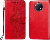 Voor Xiaomi Redmi Note 9T Flower Vine Embossing Pattern Horizontale Flip Leather Case met Card Slot & Holder & Wallet & Lanyard (Red)