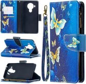 Voor Nokia 5.4 Gekleurde Tekening Patroon Rits Horizontale Flip Leren Case met Houder & Kaartsleuven & Portemonnee & Lanyard (Gouden Vlinder)