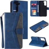 Voor Samsung Galaxy S21 FE Stiksels Kalfsstructuur Horizontale Flip Leren Case met Houder & Kaartsleuven & Portemonnee (Donkerblauw)