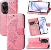 Voor Huawei P50 Butterfly Love Flowers Reliëf Horizontale Flip Leren Case met Houder & Kaartsleuven & Portemonnee & Lanyard (Roze)