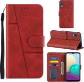 Voor Samsung Galaxy A02 / M02 Stiksels Kalf Textuur Gesp Horizontale Flip Leren Case met Houder & Kaartsleuven & Portemonnee & Lanyard (Rood)