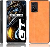 Voor OPPO Realme GT schokbestendig naaien koe patroon huid PC + PU + TPU hoesje (oranje)