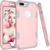 Contrastkleur siliconen + pc schokbestendig hoesje voor iPhone 8 Plus / 7 Plus (roségoud + grijs)