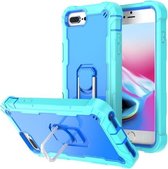 PC + rubberen 3-laags schokbestendige beschermhoes met roterende houder voor iPhone 8 Plus / 7 Plus (mintgroen + blauw)