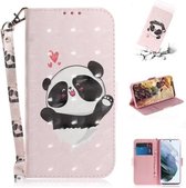 Voor Samsung Galaxy S21 FE 3D Gekleurde Tekening Horizontale Flip Leren Case met Houder & Kaartsleuven & Portemonnee & Lanyard (Hart Panda)