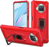 Voor Geschikt voor Xiaomi Mi 10T Lite 5G / Mi 10i 5G / Redmi Note 9 Pro 5G (CN-versie) Koolstofvezel beschermhoes met 360 graden roterende ringhouder (rood)