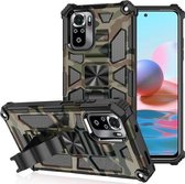 Voor Geschikt voor Xiaomi Redmi Note 10 camouflage pantser schokbestendig TPU + pc magnetische beschermhoes met houder (legergroen)