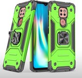 Voor Motorola Moto G9 Magnetisch pantser Schokbestendig TPU + pc-hoesje met metalen ringhouder (groen)