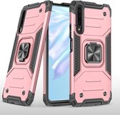 Voor Huawei Y9s magnetisch pantser schokbestendig TPU + pc-hoesje met metalen ringhouder (roségoud)