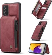 Voor Samsung Galaxy A72 4G / 5G CaseMe C20 Multifunctionele PC + TPU beschermhoes met houder & kaartsleuf & portemonnee (donkerrood)