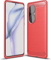 Voor Huawei P50 Pro geborstelde textuur TPU-hoesje van koolstofvezel (rood)