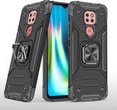 Voor Motorola Moto G9 Play Magnetisch pantser Schokbestendig TPU + pc-hoesje met metalen ringhouder (zwart)