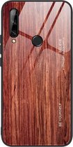 Voor Huawei Enjoy 10 Plus houtnerf gehard glas + TPU schokbestendig hoesje (M05)