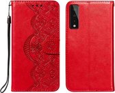 Voor LG Stylo 7 5G Bloem Wijnstok Embossing Patroon Horizontale Flip Leren Case met Kaartsleuf & Houder & Portemonnee & Lanyard (Rood)