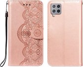 Voor Samsung Galaxy F62 / M62 Flower Vine Embossing Pattern Horizontale Flip Leather Case met Card Slot & Holder & Wallet & Lanyard (Rose Gold)