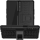 Voor LG Stylo 7 4G Tyre Texture Shockproof TPU + PC beschermhoes met houder (zwart)