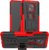 Voor Motorola Moto G Power (2021) Bandentextuur Schokbestendig TPU + pc-beschermhoes met houder (rood)