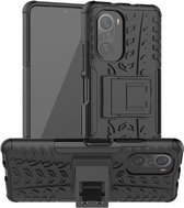 Voor Xiaomi Redmi K40 Tyre Texture Shockproof TPU + PC beschermhoes met houder (zwart)