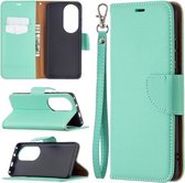 Voor Huawei P50 Pro Litchi Textuur Pure Kleur Horizontale Flip Leren Case met Houder & Kaartsleuven & Portemonnee & Lanyard (Groen)