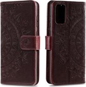 Voor Samsung Galaxy A41 Totem Bloem Reliëf Horizontale Flip TPU + PU Leren Case met Houder & Kaartsleuven & Portemonnee (Bruin)