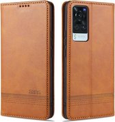 Voor vivo X60 Pro AZNS Magnetische Kalfsstructuur Horizontale Flip Leren Case met Kaartsleuven & Houder & Portemonnee (Lichtbruin)