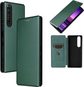 Voor Sony Xperia 1 III Carbon Fiber Texture Magnetische Horizontale Flip TPU + PC + PU Leather Case met Card Slot (Groen)