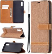 Voor Samsung Galaxy A02 Kleuraanpassing Denim Textuur Horizontale Flip Leren Case met Houder & Kaartsleuven & Portemonnee & Lanyard (Bruin)