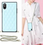 Elegant ruitpatroon van microvezelleer + TPU-schokbestendig hoesje met crossbody-riemketting voor iPhone XS Max (blauw)