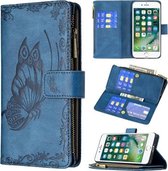 Voor iPhone 8/7 Flying Butterfly Embossing Pattern Rits Horizontale Flip lederen tas met houder & kaartsleuven & portemonnee (blauw)