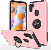 Voor Samsung Galaxy A11 PC + TPU schokbestendige magnetische beschermhoes met onzichtbare ringhouder (roségoud)