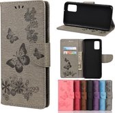 Voor Samsung Galaxy A02s (EU-versie) Vlinders Embossing Horizontale flip lederen tas met houder & kaartsleuven en portemonnee (grijs)