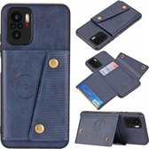 Voor Geschikt voor Xiaomi Redmi Note 10 dubbele gesp PU + TPU schokbestendige magnetische beschermhoes met kaartsleuf en houder (blauw)