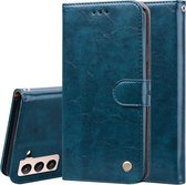 Voor Samsung Galaxy S21 + 5G zakelijke stijl olie wax textuur horizontale flip lederen tas met houder & kaartsleuven & portemonnee (blauw)