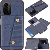 Voor Xiaomi Redmi K40 dubbele gesp PU + TPU schokbestendige magnetische beschermhoes met kaartsleuf en houder (blauw)